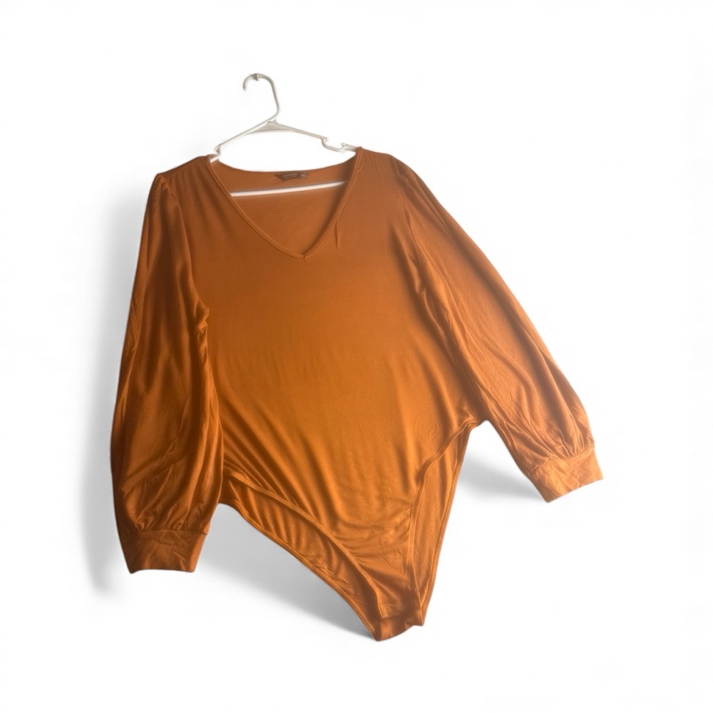 SHEIN Stretch Long Sleeve Bodysuit Coquette Terracotta VNeck Corpcore Plus SZ 2X